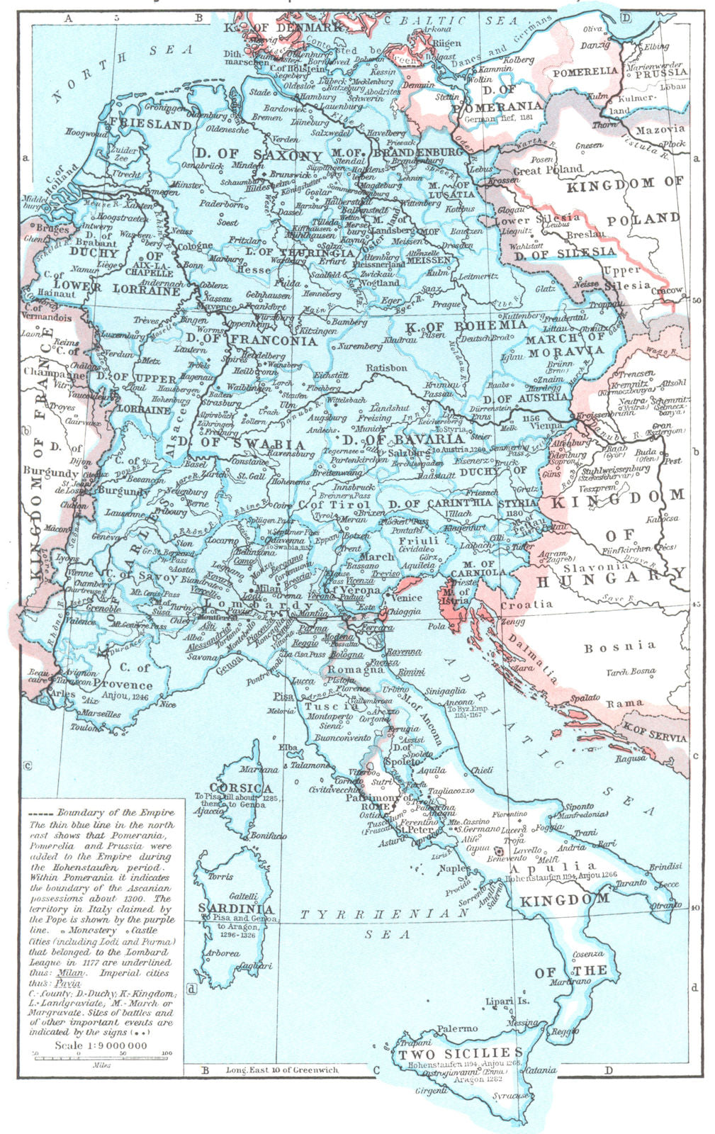 GERMANY. Holy Roman Empire under Hohenstaufen, 1138-1254 1956 old vintage map